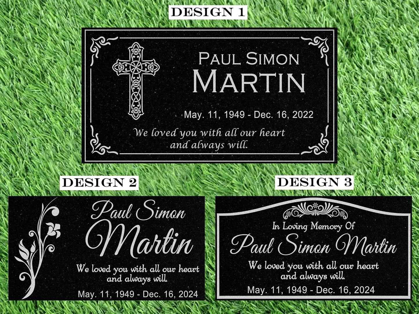 Personalized Black Granite Memorial Stone - Custom Grave Marker, Headstone, Condolence Gift Garden Memorial 6x12, 12x12, 12x18, 12x24 1-inch