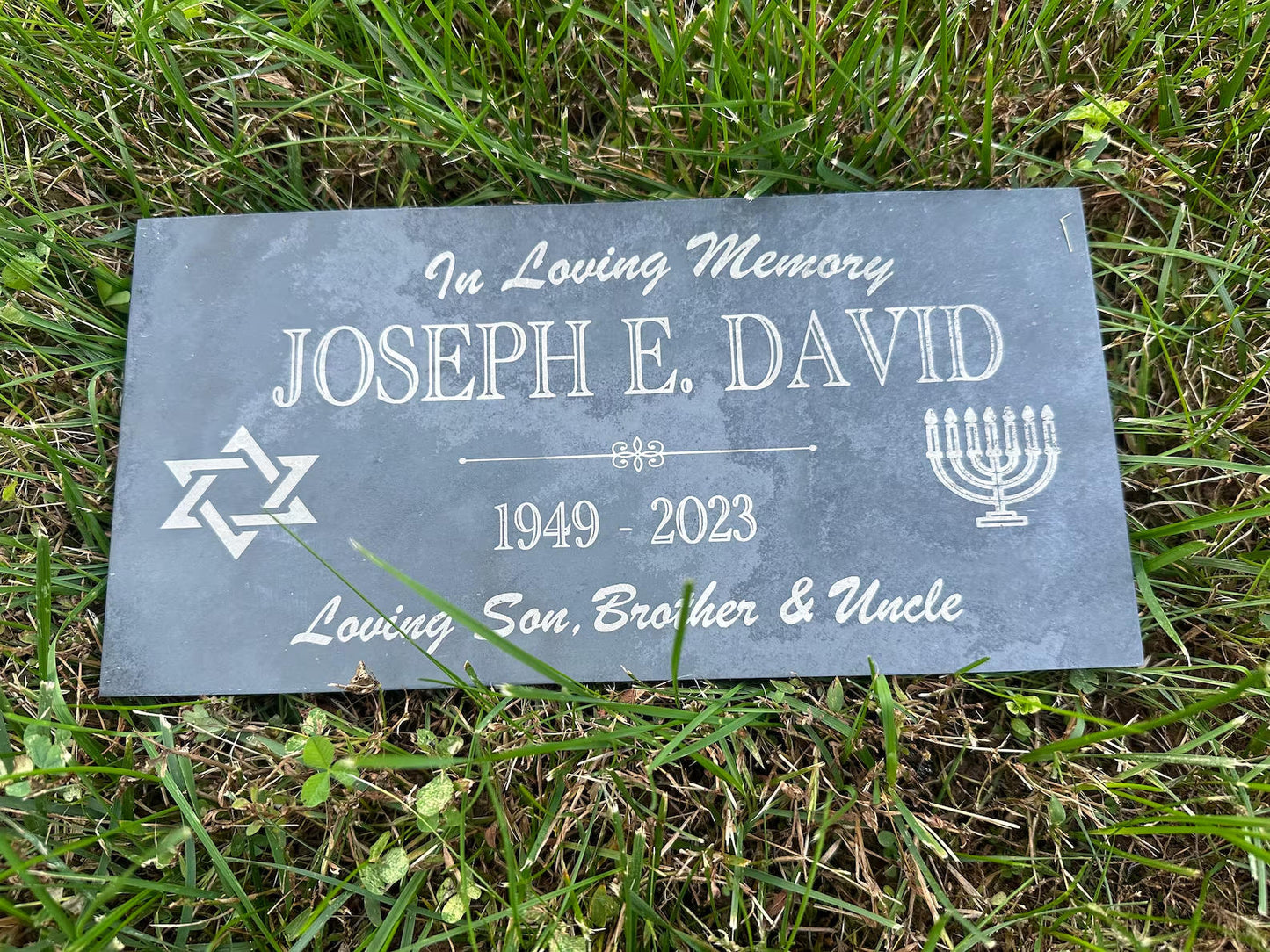 Custom Jewish Memorial Stone Gray Slate, Jewish Jew Personalized Memorial Stone Marker Headstone, Star of David Jewish Human Grave Marker
