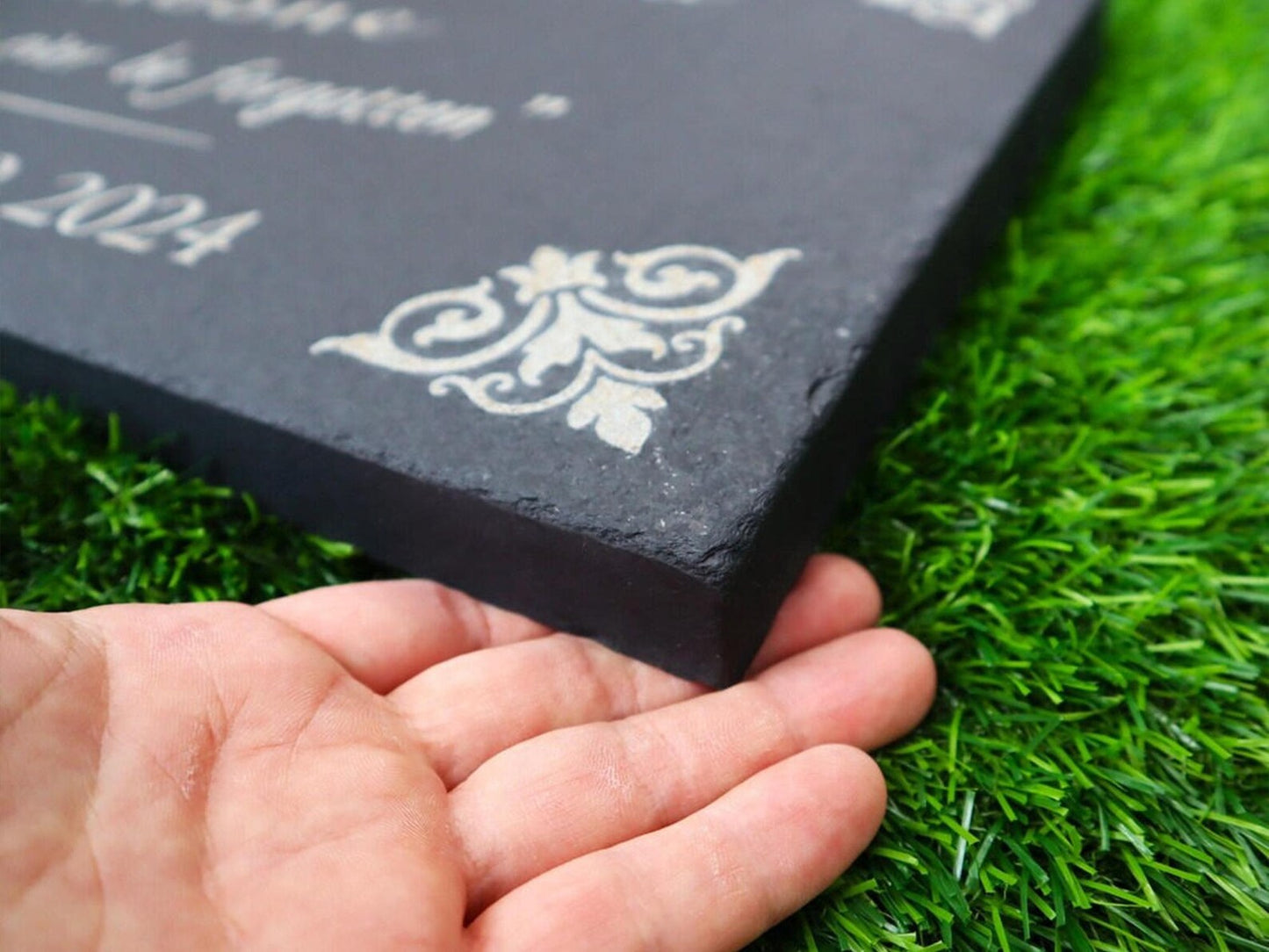 Custom Memorial Gray Slate Stone, 12x24 inches Grave Marker for One or Two Loved Ones, Husband and Wife Headstone, Cemetery Tombstone