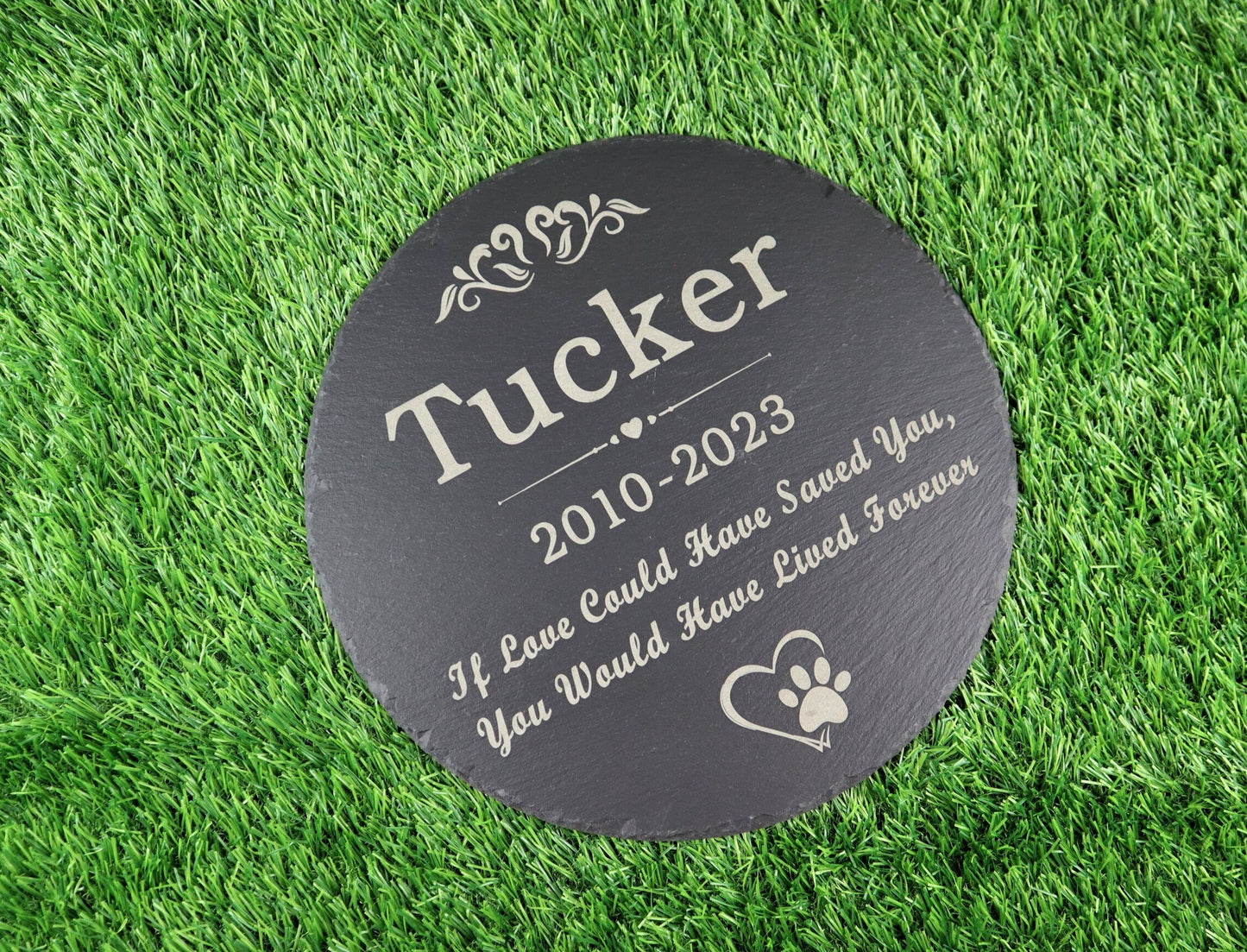 Custom Round Pet Memorial Slate Stone, Personalized 12" Dog Memorial Stone, Pet Grave Marker for Pet Dog Cat Horse Grave Stone Pet Headstone