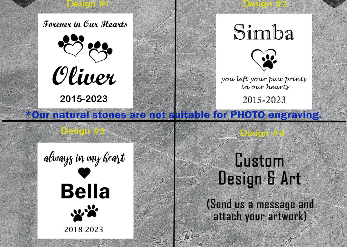 Custom Pet Memorial Stone Black Granite, Personalized 6x6 12x12 12x24 Dog Memorial, Pet Grave Marker for Dog Cat Horse Lizard Pet Headstone