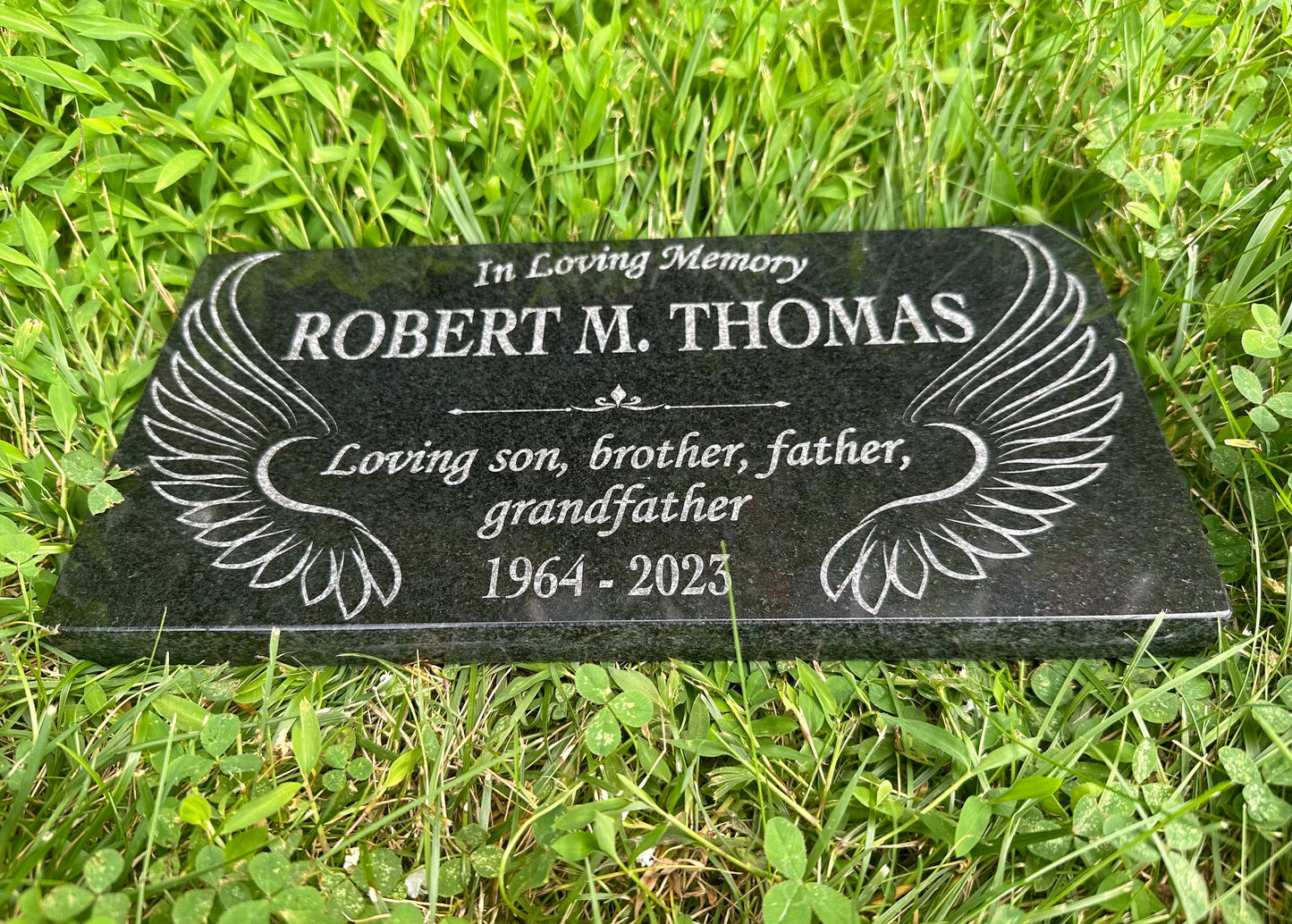 Custom Memorial Stone Angel Jesus Christ Personalized Garden Angels God Indoor Outdoor Heart Yard Grave Engraved Black Granite Headstone