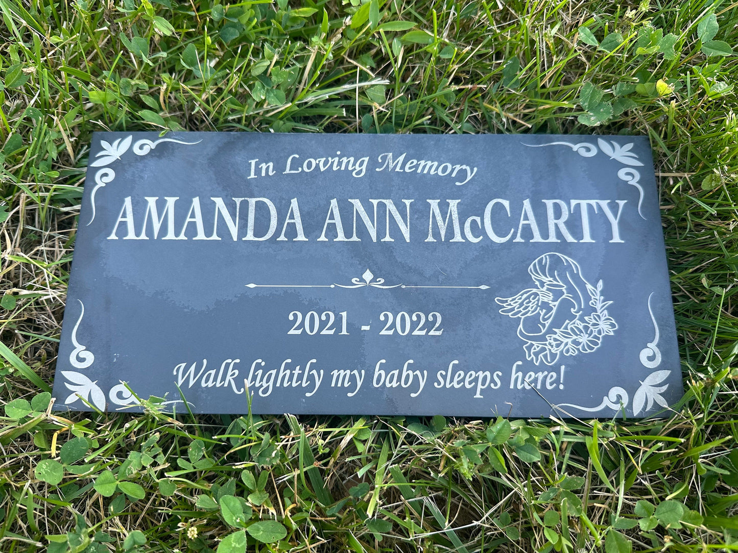 Personalized Baby Memorial Stone, Baby Loss Stone, Garden Yard Indoor Outdoor Infant Child Engraved Plaque Son Daughter Angel Bear Design
