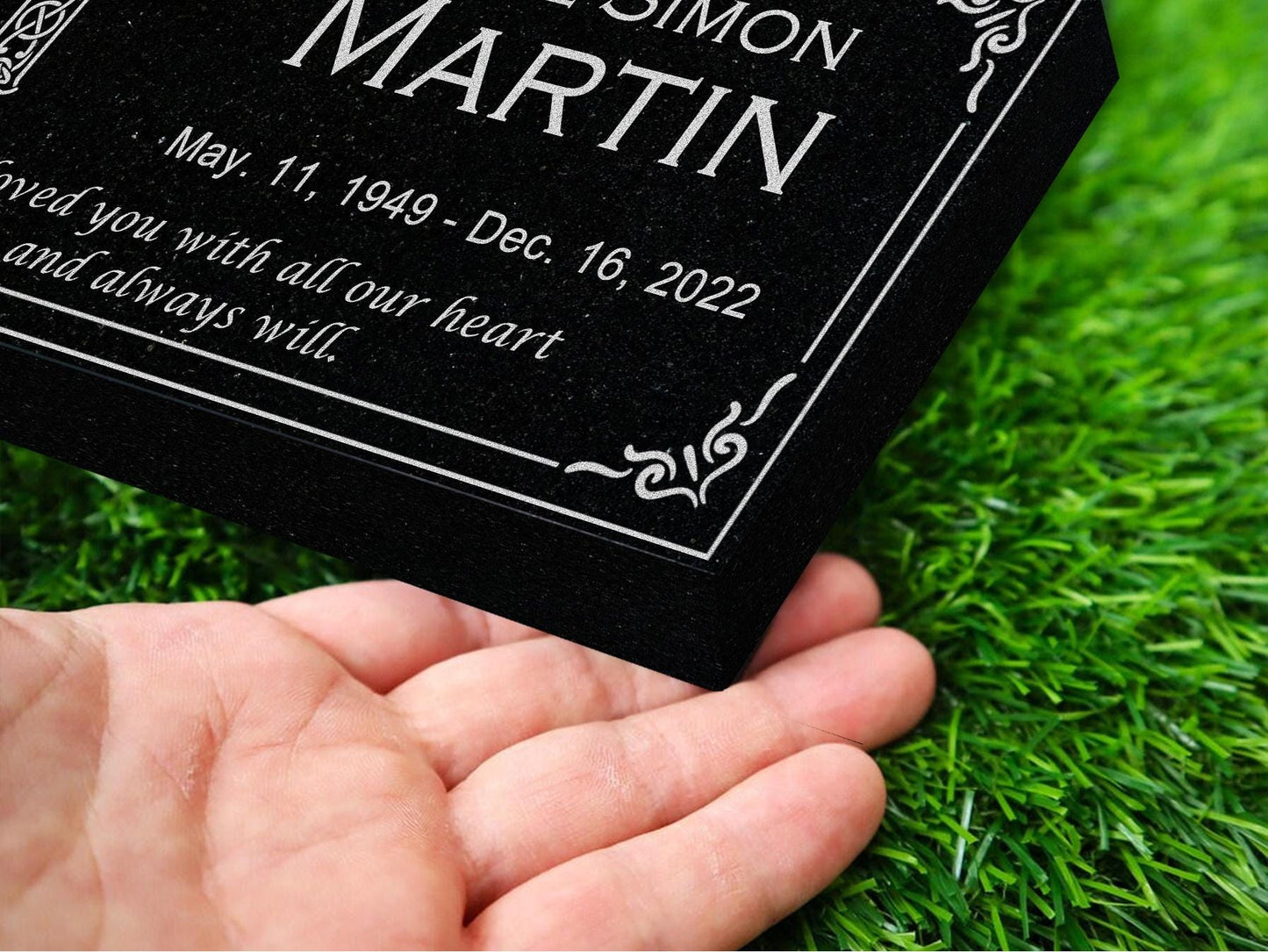 Personalized Black Granite Memorial Stone - Custom Grave Marker, Headstone, Condolence Gift Garden Memorial 6x12, 12x12, 12x18, 12x24 1-inch