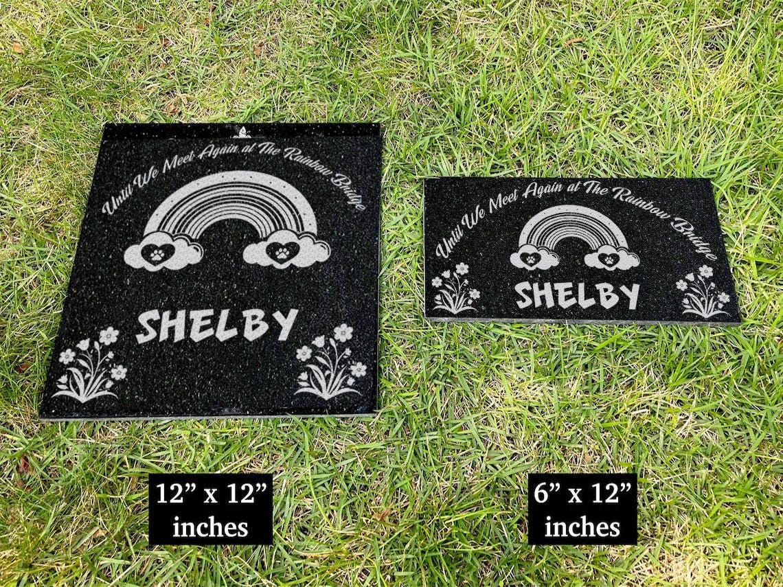 Rainbow Bridge Pet Memorial Stone Black Granite, Personalized 6x12 12x12 12x18 12x24 Dog Memorial, Pet Grave Marker Dog Cat Headstone
