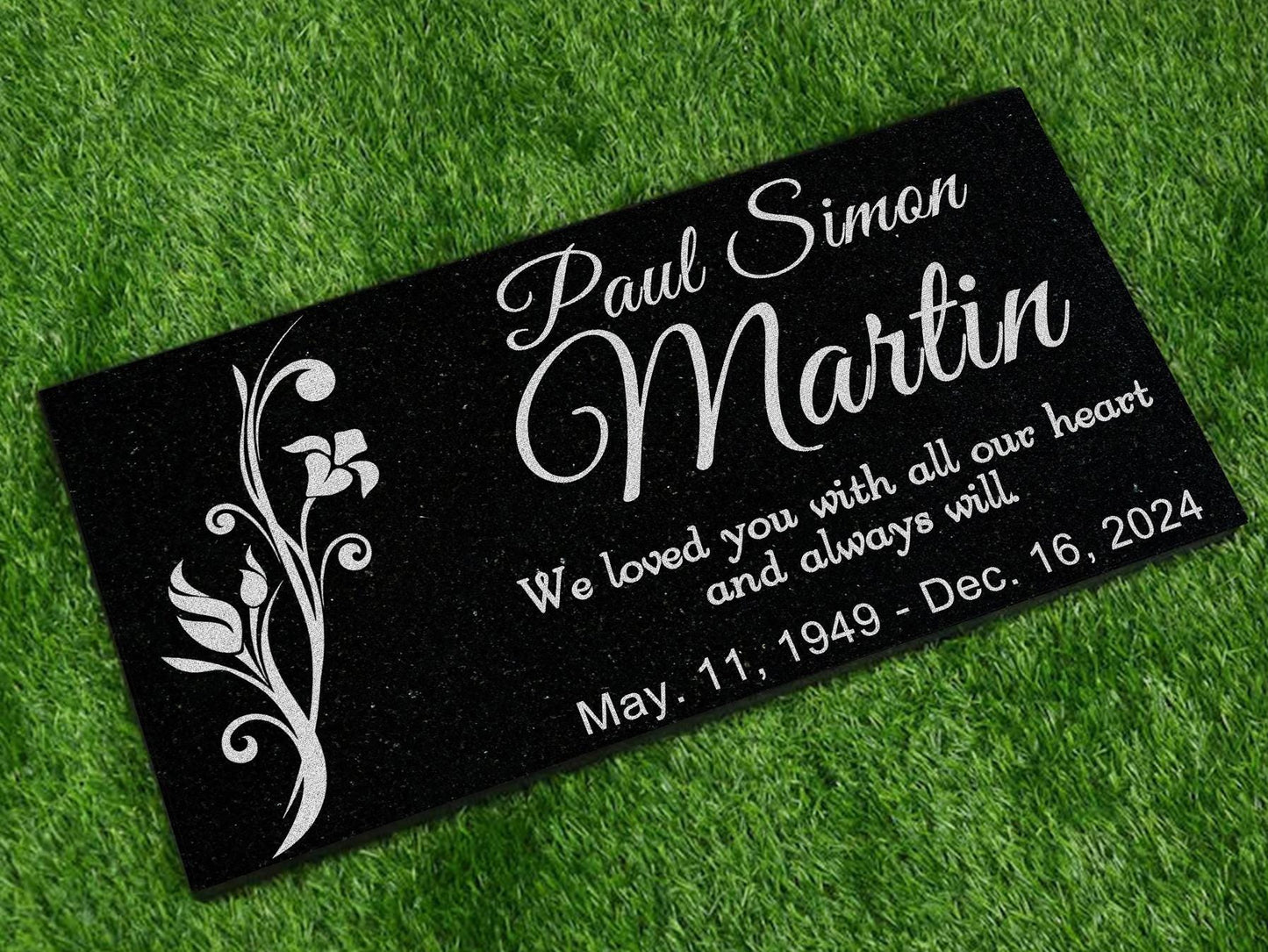Personalized Black Granite Memorial Stone - Custom Grave Marker, Headstone, Condolence Gift Garden Memorial 6x12, 12x12, 12x18, 12x24 1-inch