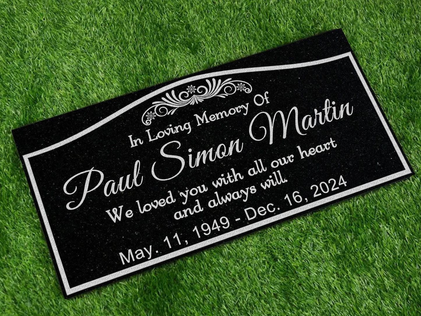 Personalized Black Granite Memorial Stone - Custom Grave Marker, Headstone, Condolence Gift Garden Memorial 6x12, 12x12, 12x18, 12x24 1-inch