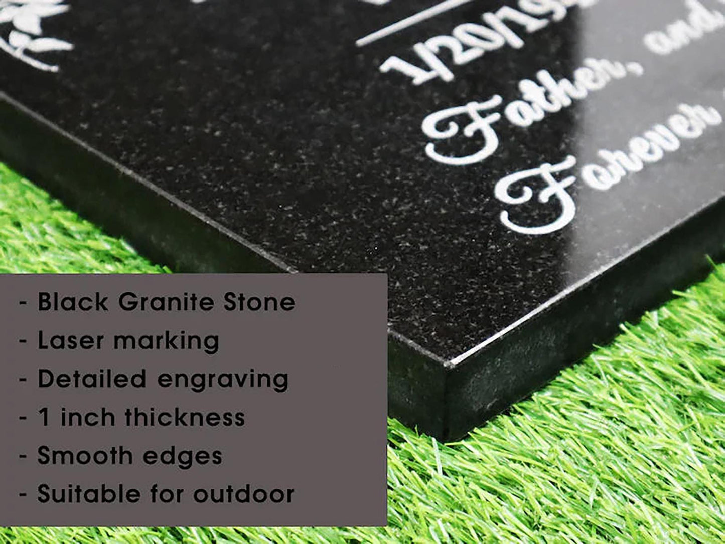 Personalized Black Granite Memorial Stone - Custom Grave Marker, Headstone, Condolence Gift Garden Memorial 6x12, 12x12, 12x18, 12x24 1-inch
