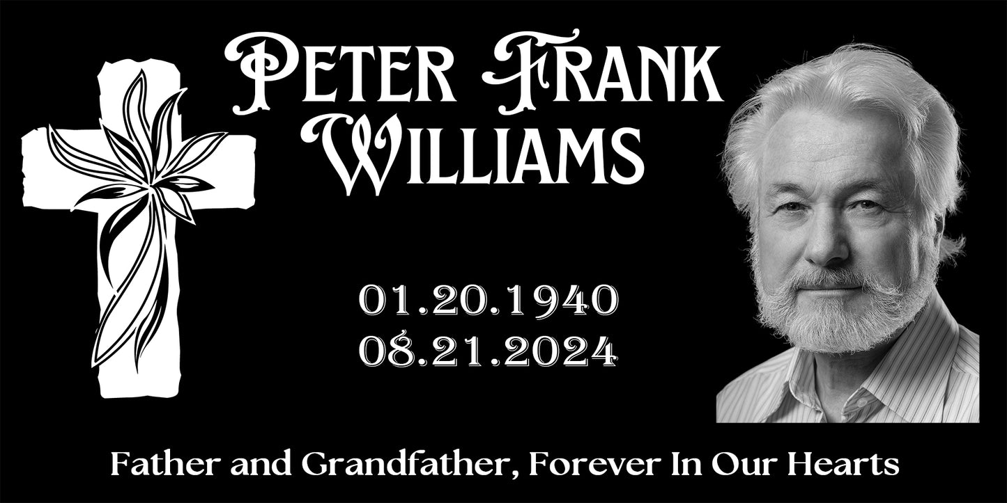 Custom Memorial Black Granite Stone 12x24 inches Photo Engraved Memorial Grave Marker Headstone Condolences Garden Marker Cemetery Tombstone