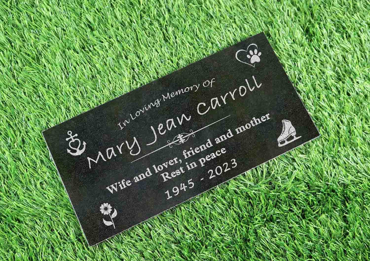 Custom Memorial Stone Black Granite Icon Design Personalized 6x12 12x12 12x18 12x24 Memorial Grave Marker Headstone Condolence Garden Marker