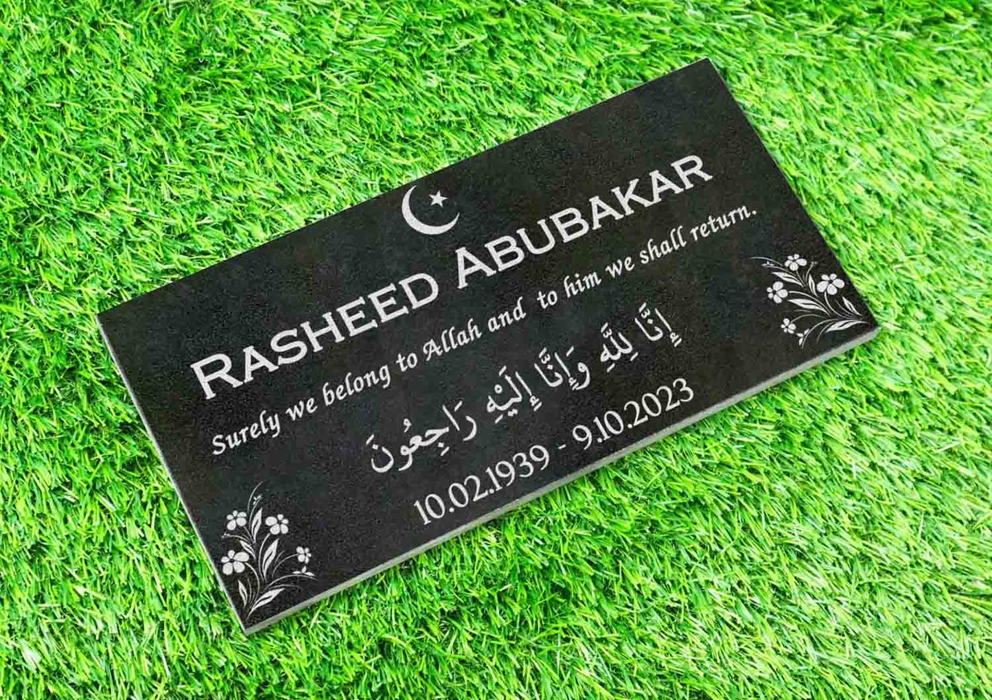 Custom Memorial Stone Black Granite, Islamic Personalized Memorial Grave Marker Headstone, Qabr Stone Marker 6x12 12x12 12x18 12x24 inches