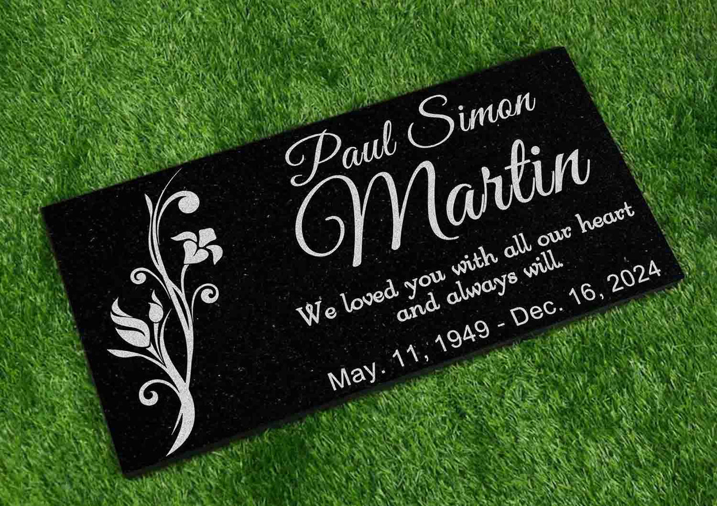 Personalized Black Granite Memorial Stone - Custom Grave Marker, Headstone, Condolence Gift Garden Memorial 6x12, 12x12, 12x18, 12x24 1-inch