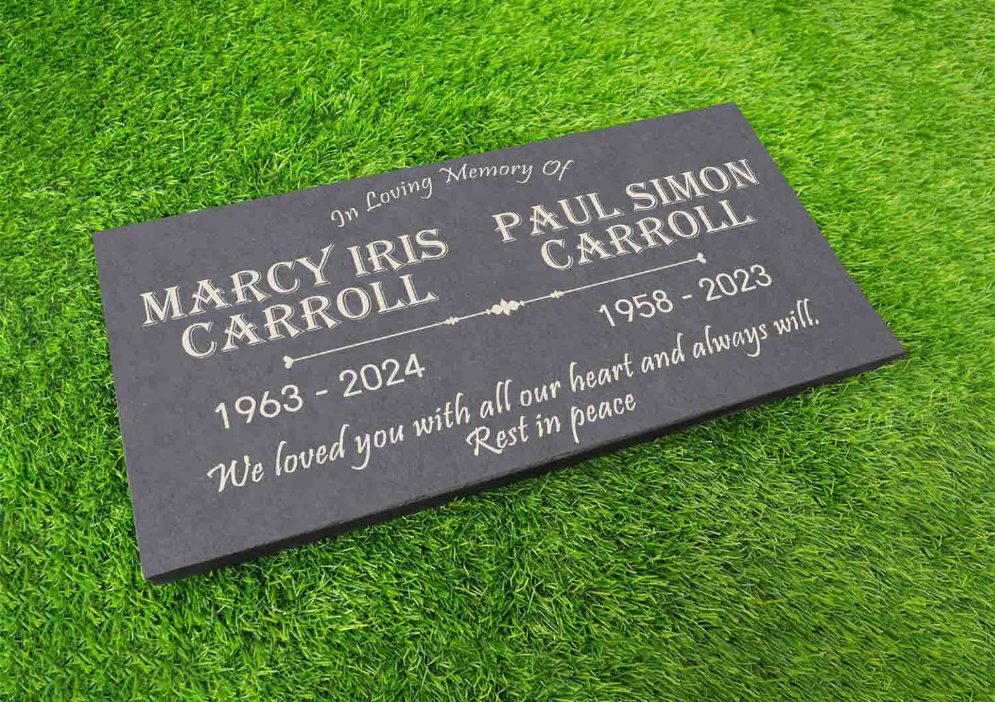 Custom Memorial Gray Slate Stone, 12x24 inches Grave Marker for One or Two Loved Ones, Husband and Wife Headstone, Cemetery Tombstone (2)