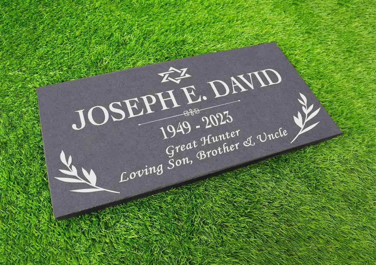 Custom Jewish Memorial Stone Gray Slate, Jewish Jew Personalized Memorial Stone Marker Headstone, Star of David Jewish Human Grave Marker