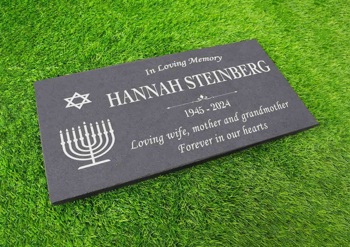 Custom Jewish Memorial Stone Gray Slate, Jewish Jew Personalized Memorial Stone Marker Headstone, Star of David Jewish Human Grave Marker