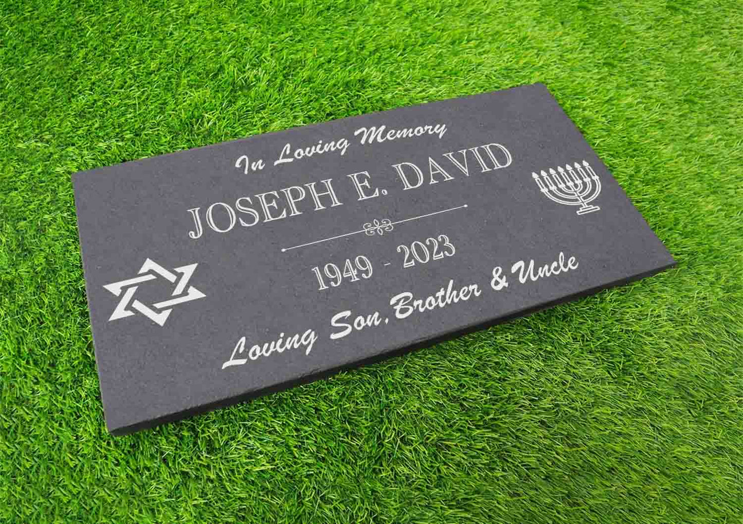 Custom Jewish Memorial Stone Gray Slate, Jewish Jew Personalized Memorial Stone Marker Headstone, Star of David Jewish Human Grave Marker