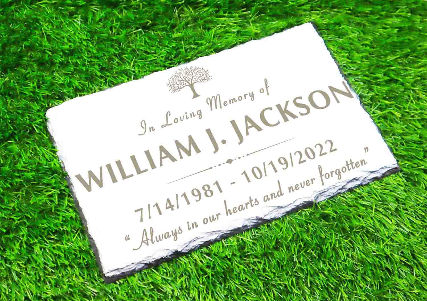 Custom Memorial White Slate Stone, Personalized 7.5 x 11.5 inches, Chipped Edge Memorial Grave Marker Headstone, Condolences Garden Marker