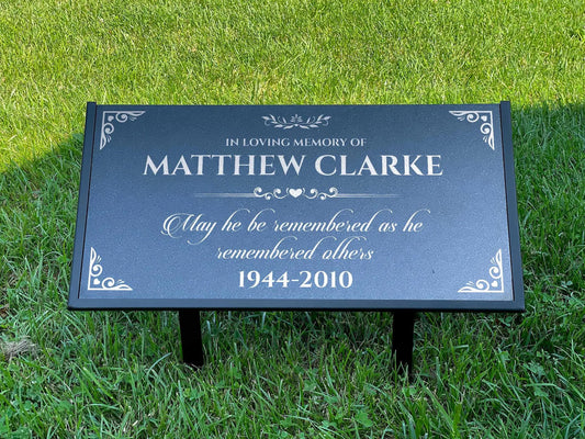 Personalized Black Granite Headstone, Tombstone – 12x6 & 24x12 Memorial Grave Marker with Metal Stand, Graveyard sign