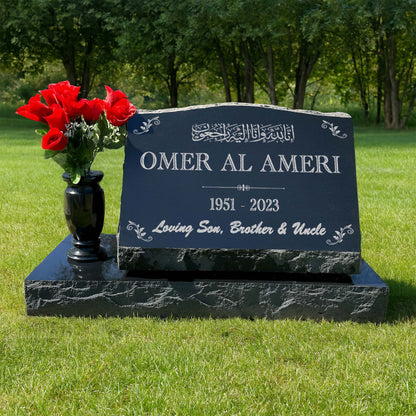 Custom Memorial Stone Slant Headstone Black Granite, Islamic Personalized Memorial Grave Marker Headstone, Qabr Stone Marker