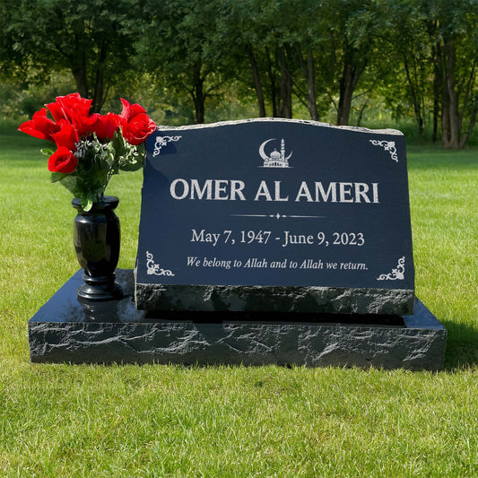 Custom Memorial Stone Slant Headstone Black Granite, Islamic Personalized Memorial Grave Marker Headstone, Qabr Stone Marker (Copy) (Copy)