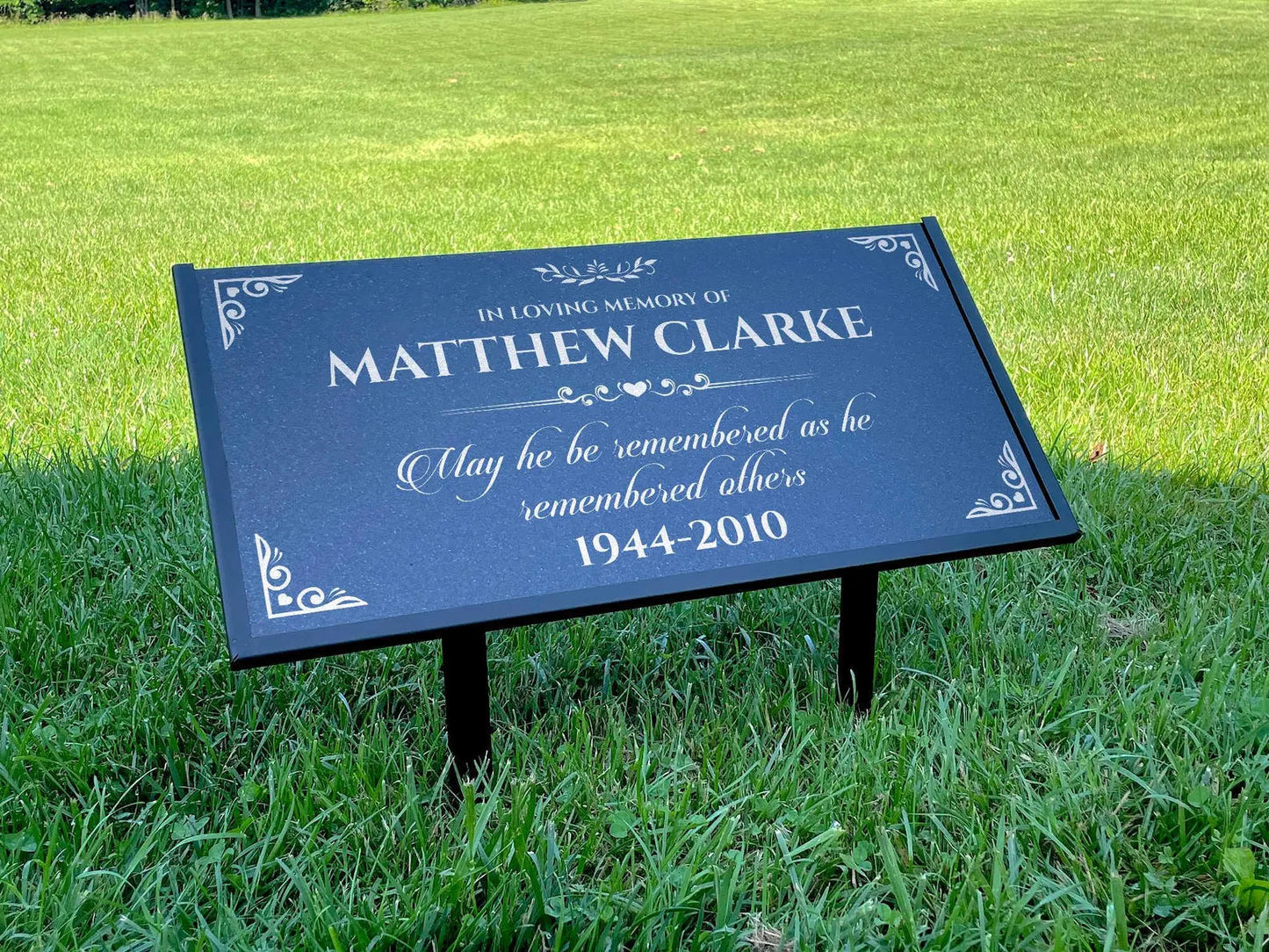Personalized Black Granite Headstone, Tombstone – 12x6 & 24x12 Memorial Grave Marker with Metal Stand, Graveyard sign