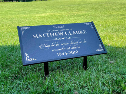 Personalized Black Granite Headstone, Tombstone – 12x6 & 24x12 Memorial Grave Marker with Metal Stand, Graveyard sign