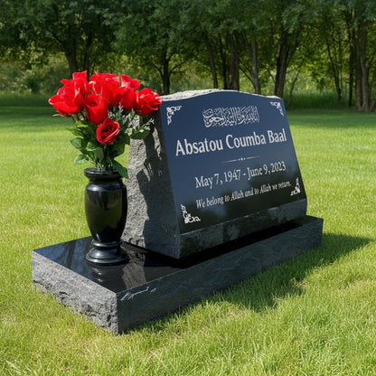 Custom Memorial Stone Slant Headstone Black Granite, Islamic Personalized Memorial Grave Marker Headstone, Qabr Stone Marker
