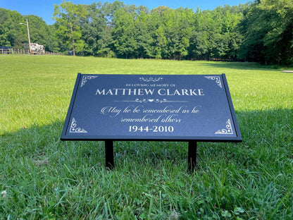 Personalized Black Granite Headstone, Tombstone – 12x6 & 24x12 Memorial Grave Marker with Metal Stand, Graveyard sign
