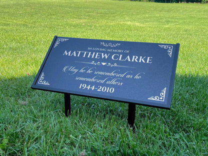 Personalized Black Granite Headstone, Tombstone – 12x6 & 24x12 Memorial Grave Marker with Metal Stand, Graveyard sign