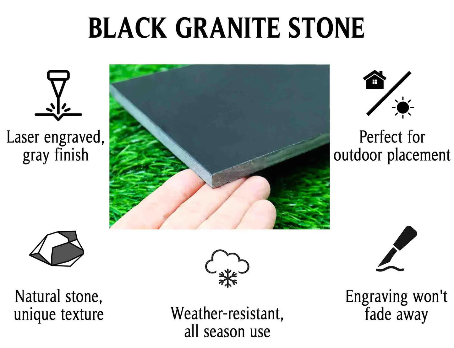 Personalized Black Granite Headstone, Tombstone with Photo 24x12 Memorial Grave Marker with Metal Stand, Graveyard sign