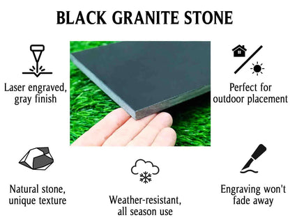 Personalized Black Granite Headstone, Tombstone with Photo 24x12 Memorial Grave Marker with Metal Stand, Graveyard sign