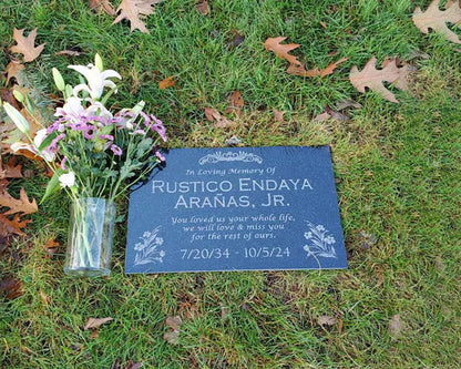 Custom Memorial Stone Black Granite, Memorial Grave Marker Headstone, Condolences Garden Marker