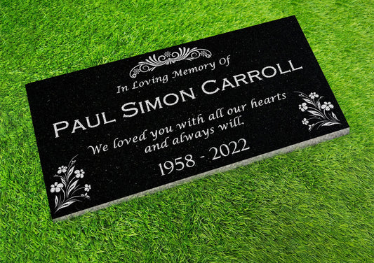 Custom Memorial Stone Black Granite, Memorial Grave Marker Headstone, Condolences Garden Marker