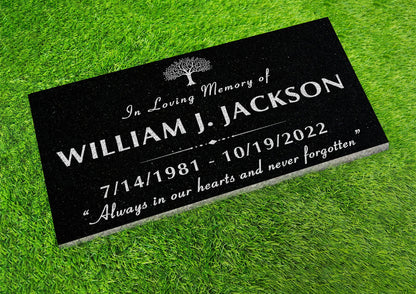 Custom Memorial Stone Black Granite, Memorial Grave Marker Headstone, Condolences Garden Marker