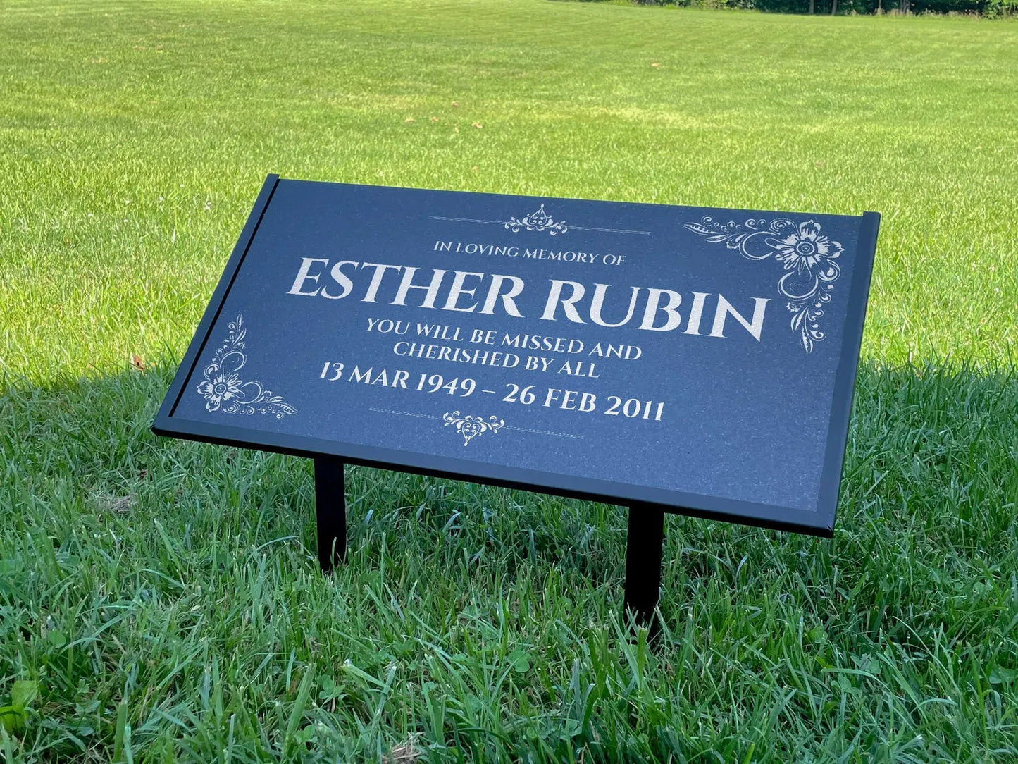 Personalized Black Granite Headstone, Tombstone – 12x6 & 24x12 Memorial Grave Marker with Metal Stand, Graveyard sign