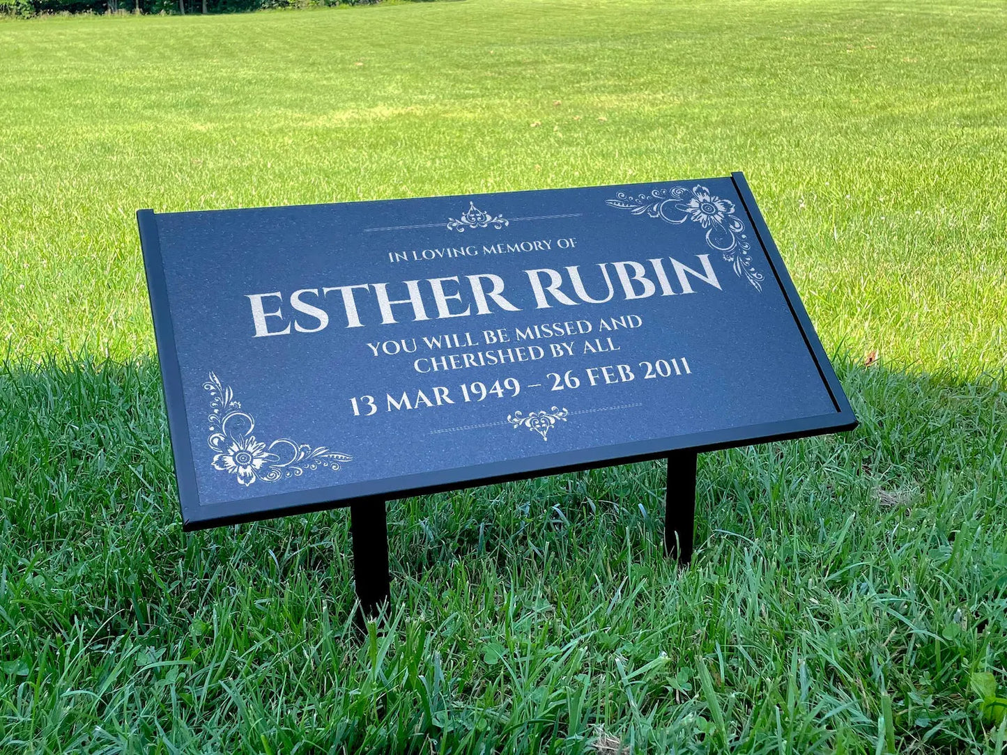 Personalized Black Granite Headstone, Tombstone – 12x6 & 24x12 Memorial Grave Marker with Metal Stand, Graveyard sign