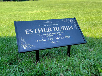 Personalized Black Granite Headstone, Tombstone – 12x6 & 24x12 Memorial Grave Marker with Metal Stand, Graveyard sign