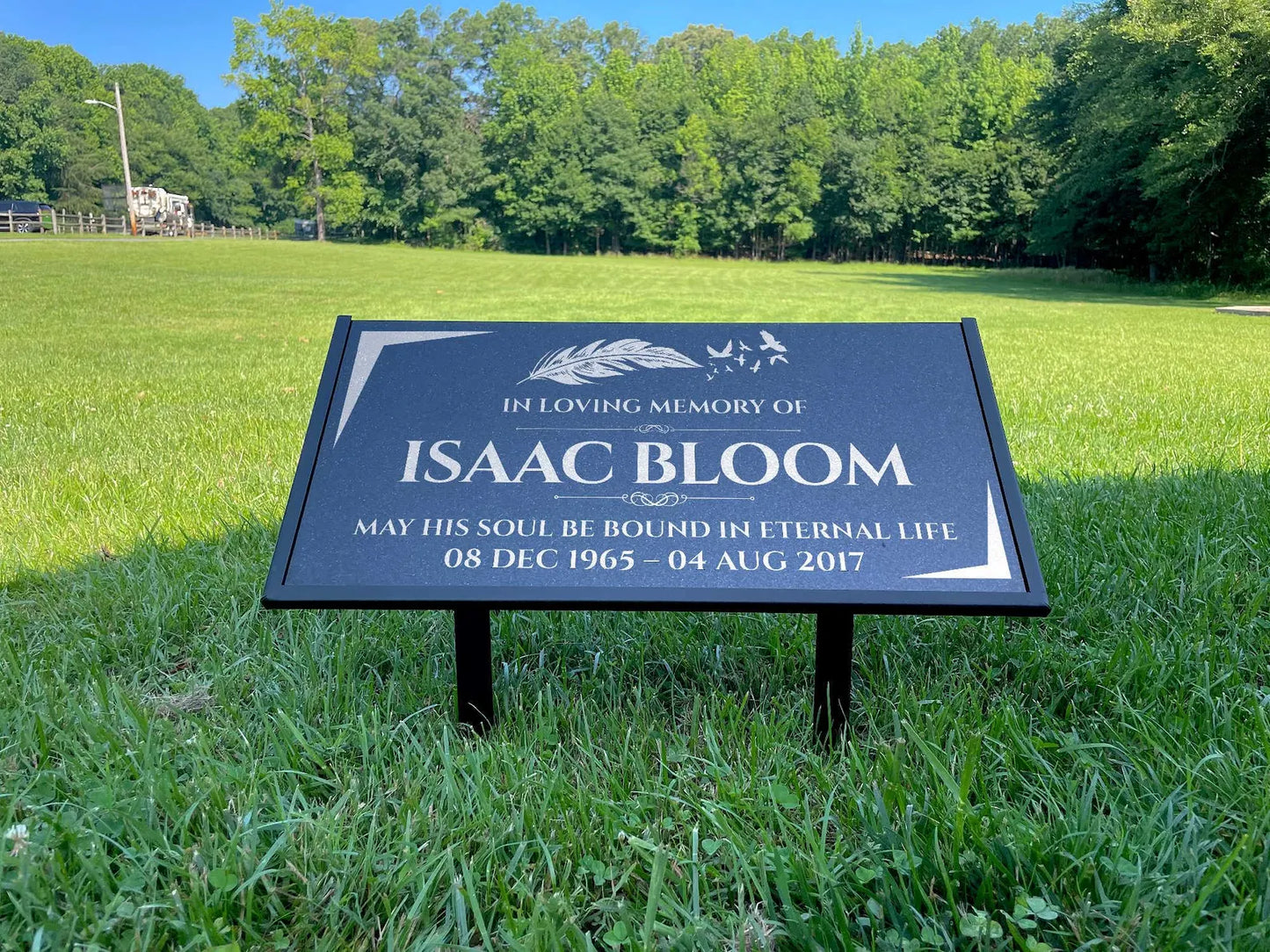 Personalized Black Granite Headstone, Tombstone – 12x6 & 24x12 Memorial Grave Marker with Metal Stand, Graveyard sign