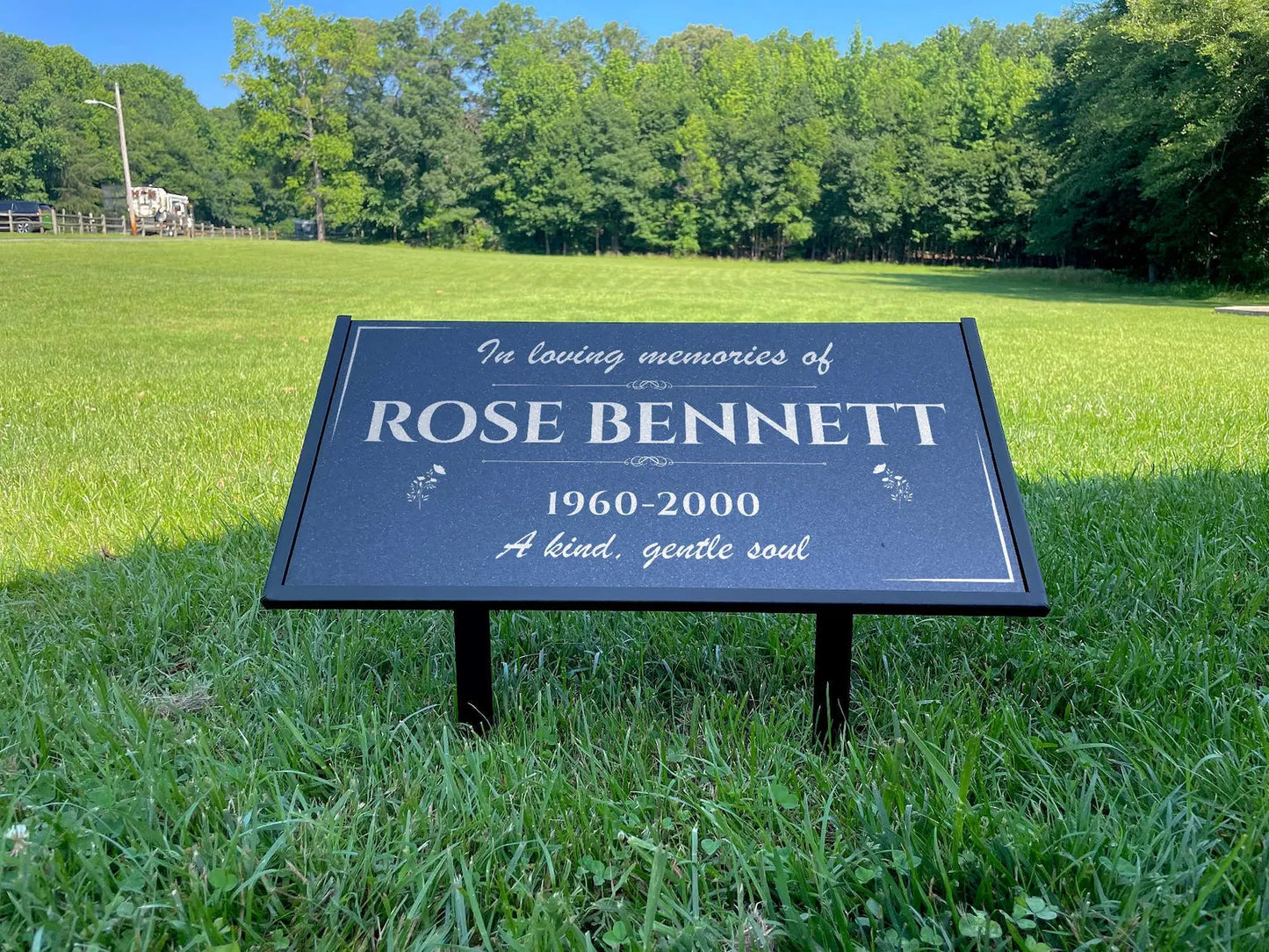 Personalized Black Granite Headstone, Tombstone – 12x6 & 24x12 Memorial Grave Marker with Metal Stand, Graveyard sign
