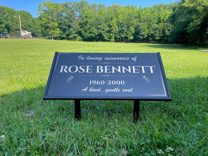 Personalized Black Granite Headstone, Tombstone – 12x6 & 24x12 Memorial Grave Marker with Metal Stand, Graveyard sign
