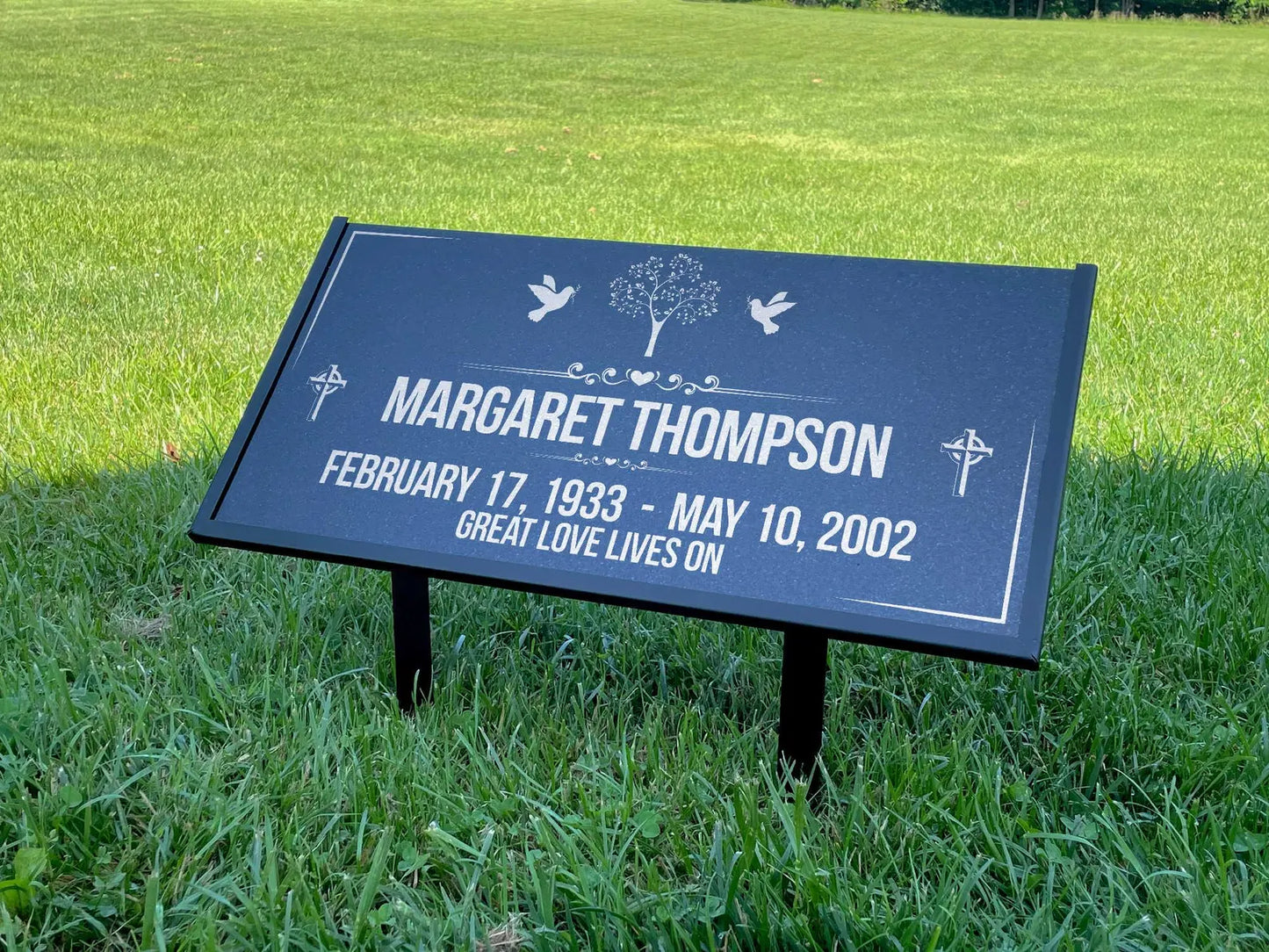 Personalized Black Granite Headstone, Tombstone – 12x6 & 24x12 Memorial Grave Marker with Metal Stand, Graveyard sign