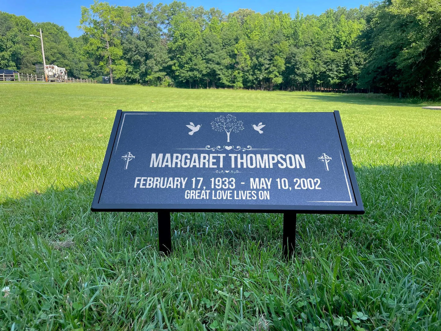 Personalized Black Granite Headstone, Tombstone – 12x6 & 24x12 Memorial Grave Marker with Metal Stand, Graveyard sign