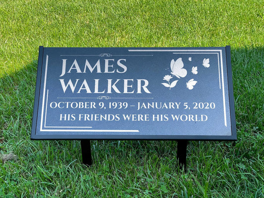 Personalized Black Granite Headstone, Tombstone – 12x6 & 24x12 Memorial Grave Marker with Metal Stand, Graveyard sign
