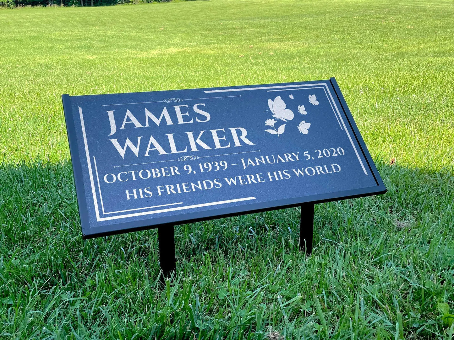 Personalized Black Granite Headstone, Tombstone – 12x6 & 24x12 Memorial Grave Marker with Metal Stand, Graveyard sign