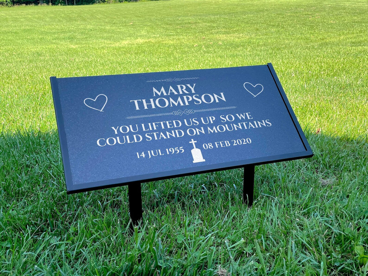 Personalized Black Granite Headstone, Tombstone – 12x6 & 24x12 Memorial Grave Marker with Metal Stand, Graveyard sign