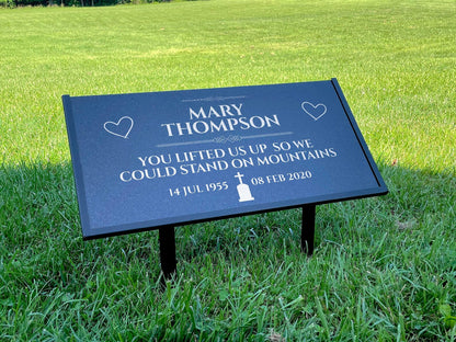 Personalized Black Granite Headstone, Tombstone – 12x6 & 24x12 Memorial Grave Marker with Metal Stand, Graveyard sign