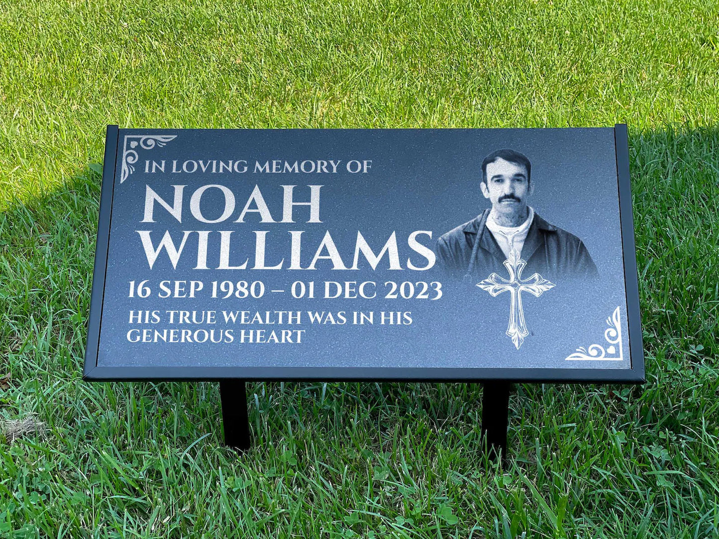 Personalized Black Granite Headstone, Tombstone with Photo 24x12 Memorial Grave Marker with Metal Stand, Graveyard sign (Copy)