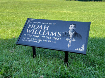 Personalized Black Granite Headstone, Tombstone with Photo 24x12 Memorial Grave Marker with Metal Stand, Graveyard sign (Copy)