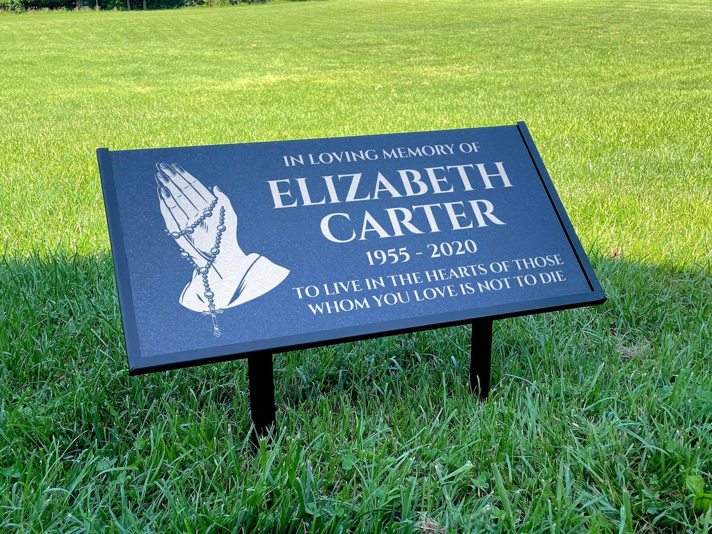 Personalized Black Granite Headstone, Tombstone – 12x6 & 24x12 Memorial Grave Marker with Metal Stand, Graveyard sign