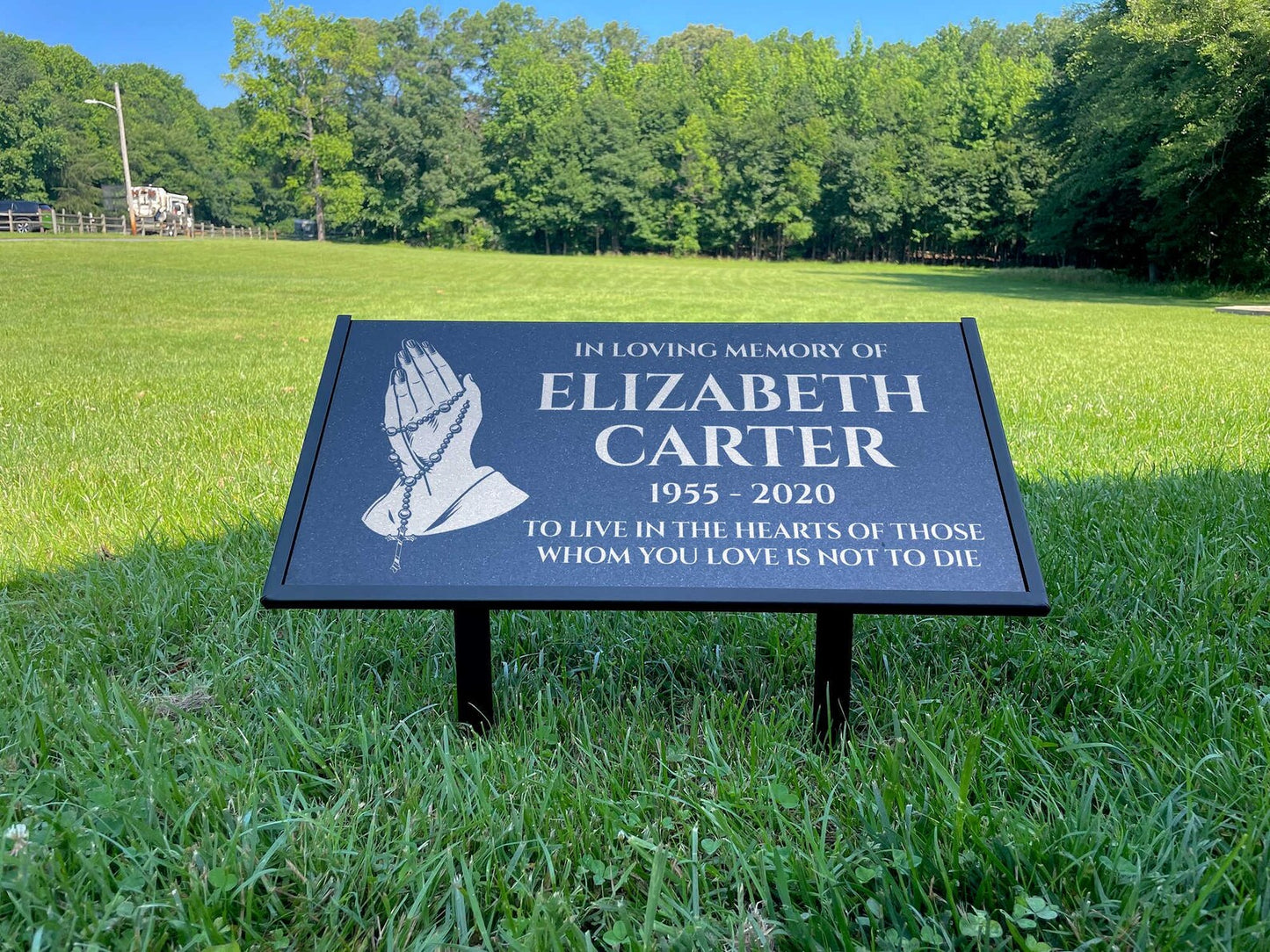 Personalized Black Granite Headstone, Tombstone – 12x6 & 24x12 Memorial Grave Marker with Metal Stand, Graveyard sign